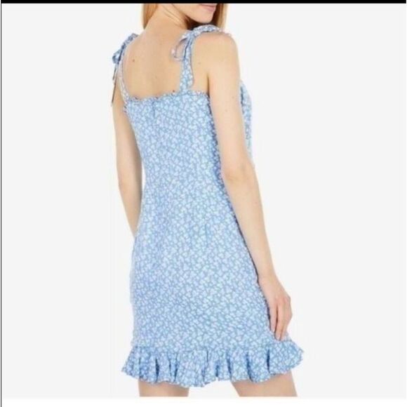 Bardot Paris Mini Flip Dress Blue Ditsy light blue white flowers ruffle hem XS - Picture 12 of 16